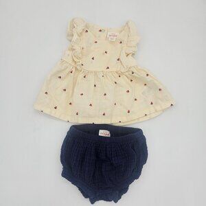 Cat & Jack - 3-6M - Baby Ruffled Strawberry Top & Navy Bloomers